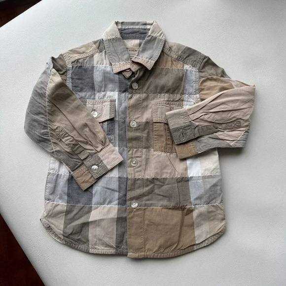 Set shirt button down long sleeves + bottoms 9/12 months Burberry beige - Picture 4 of 5